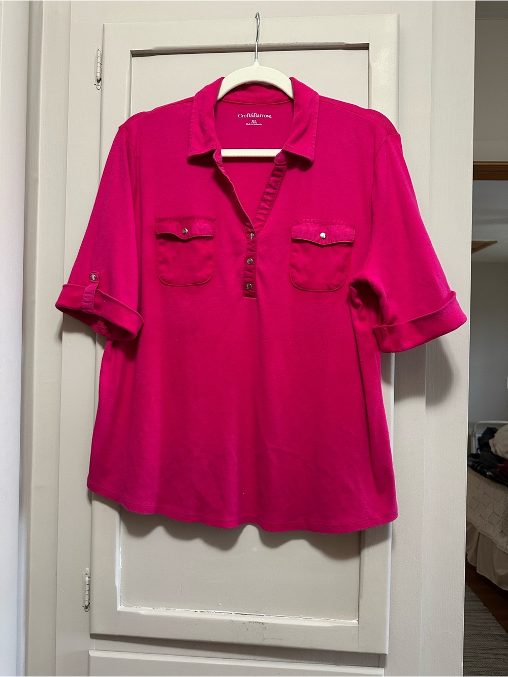 Croft & Barrow Fuchsia Button Polo Top